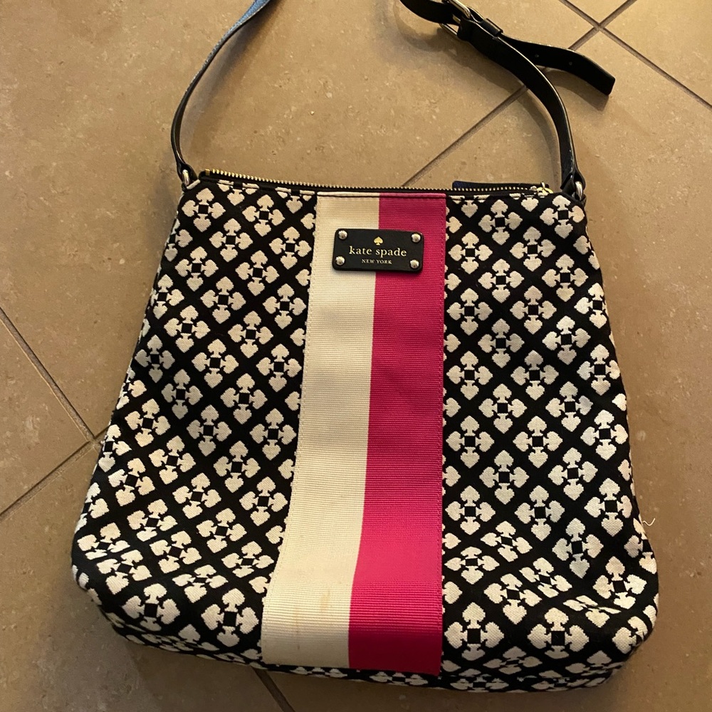 Kate Spade cross body black, white and pink bag.